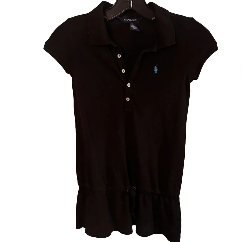 GIRLS POLO RALPH LAUREN DRESS Sz 7 BLACK COTTON BLUE HORSE BUTTON FRONT